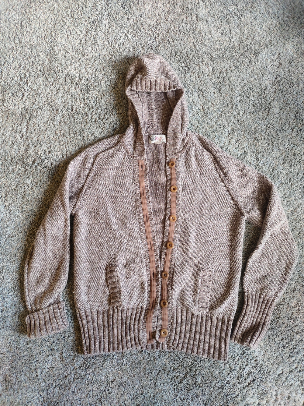 Cozy Hooded Button-Up Sweater Jacket in Taupe